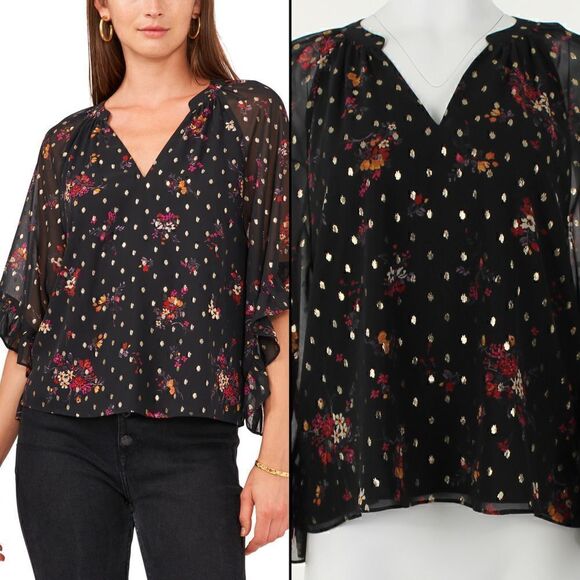 Vince Camuto Printed Bell-Sleeve Top - Picture 1 of 5